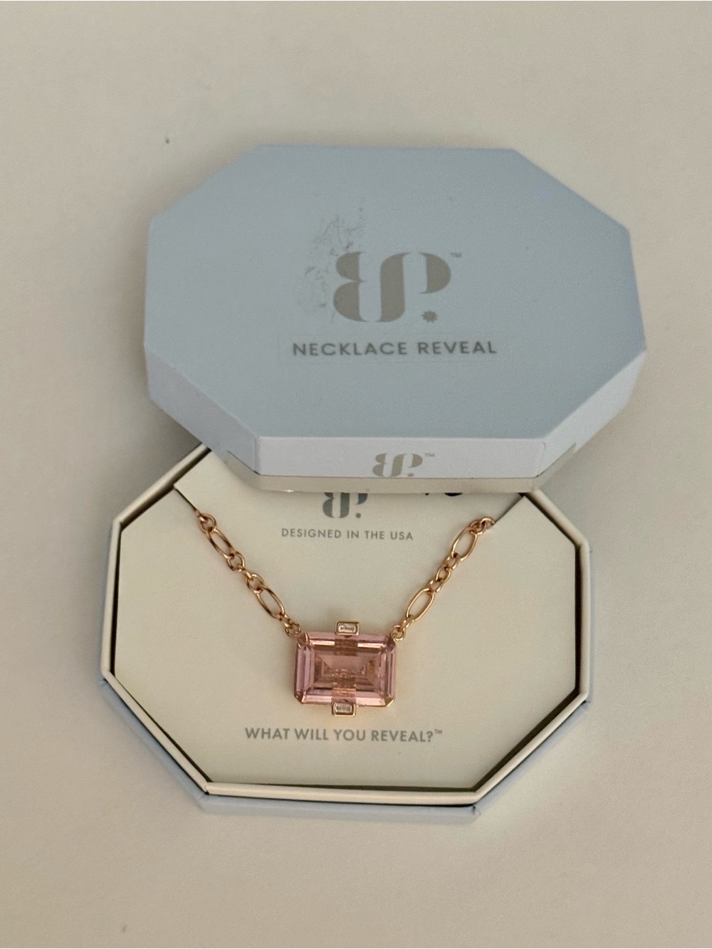 Bomb Party Rose Gold Pink Emerald-Cut Necklace